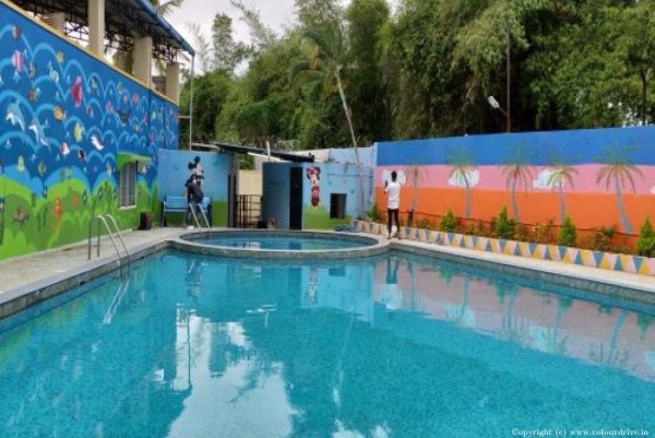 Home Colour Design Swimming Pool Besides Design Free Hand Paint Art For Boundary