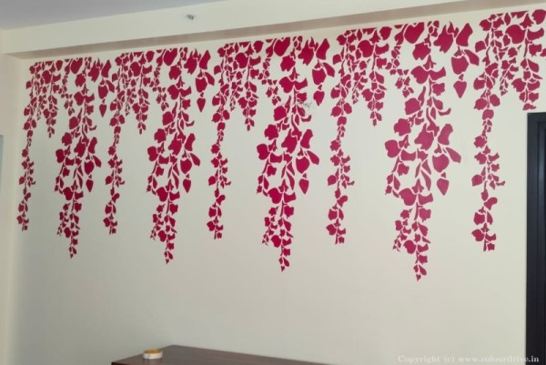 Wall Stencil Design Images Creepers On Red Wall Stencil Painting For Master Bedroom